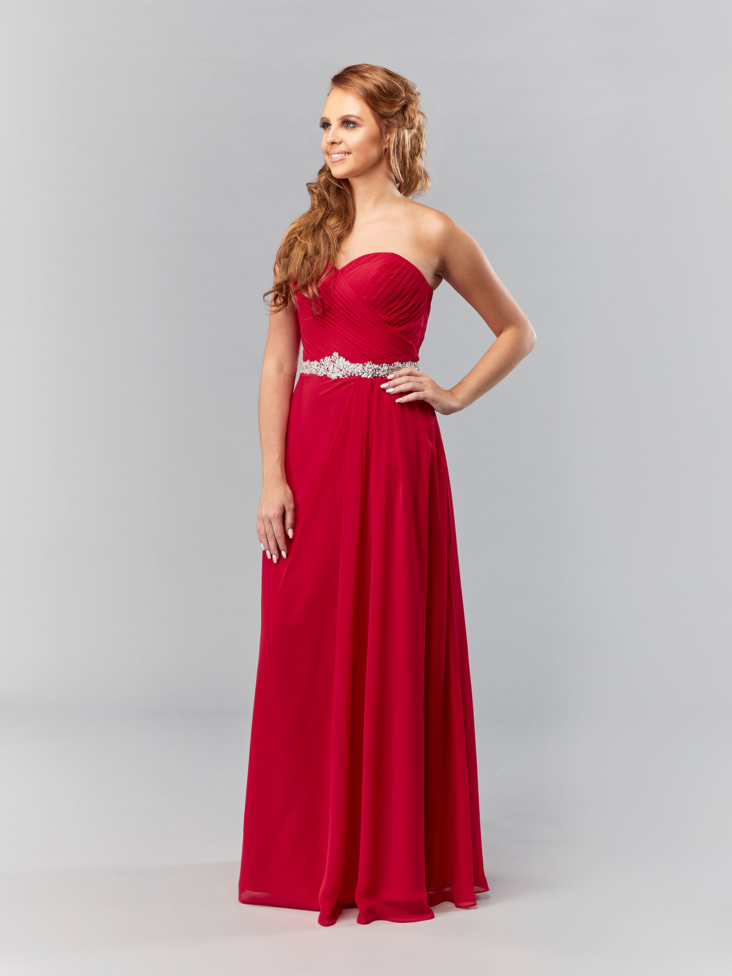BM002 - Red | Strapless Chiffon Bridesmaid Dress | British Bridal
