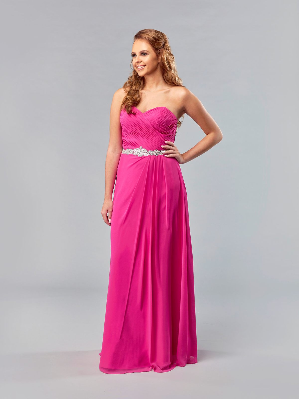 Bm002 Hot Pink Strapless Chiffon Bridesmaid Dress British Bridal 